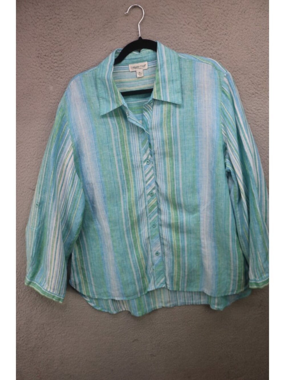 Coldwater Creek Long Roll Tab Sleeve Button Up 100% Linen Blouse-XL-Summer